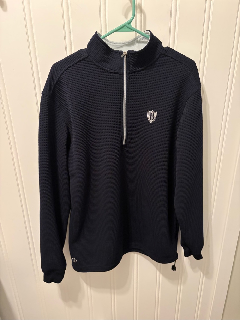 Straight Down Mens L Golf Pullover Navy Blue Waffle Knit Quarter Zip Jacket